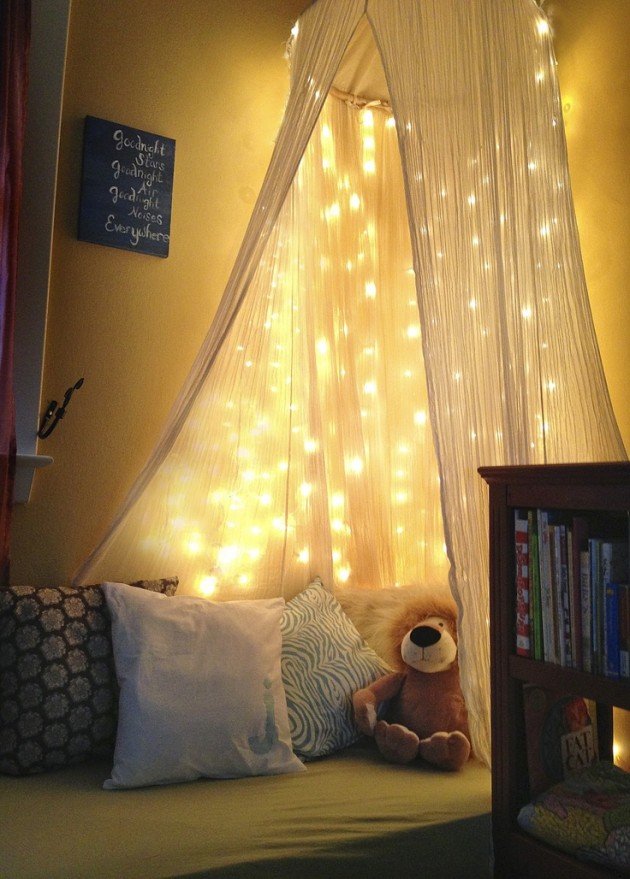 cute-fairy-lights-decorated-kids-reading-nook