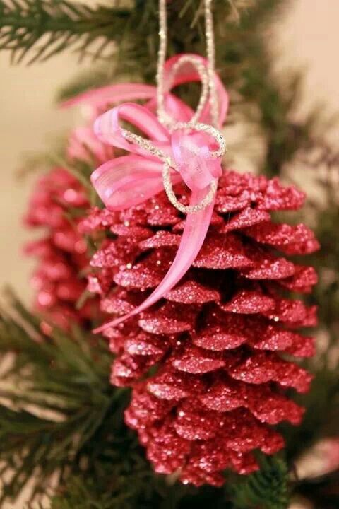 red-paint-sparkling-pinecone-ornament