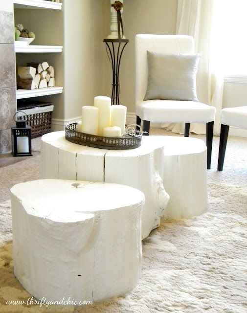 white-painted-tree-trunks-wooden-coffee-tables